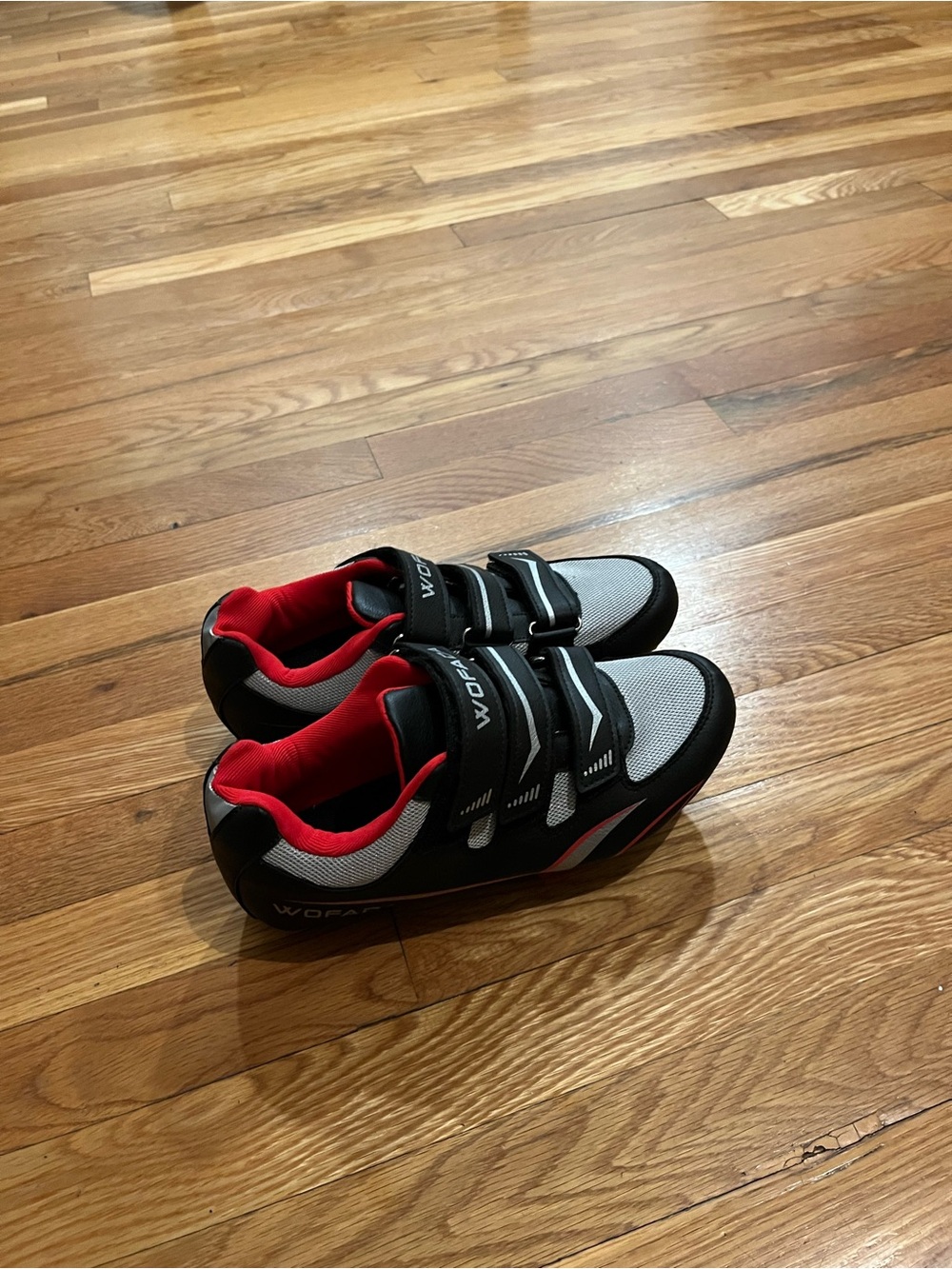 Women’s Athletic Velcro Sneakers in Black, Gray & Red cycling